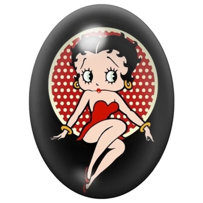 Cabochon en Verre Illustré Pin-up en Robe Rouge à Pois 13x18, 18x25 ou 30x40mm