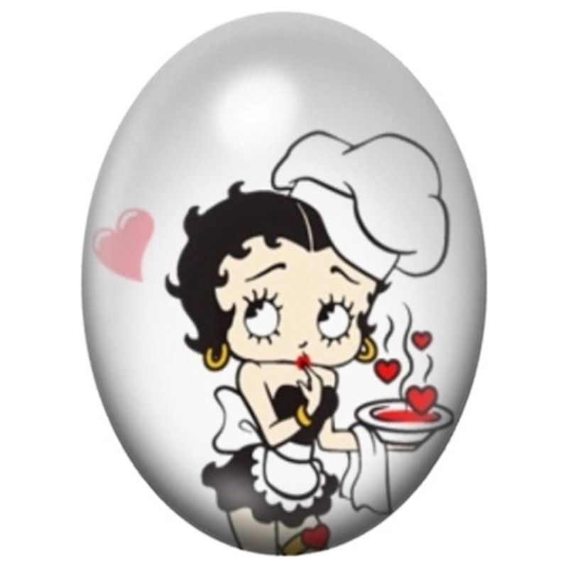 Cabochon en Verre Illustré Betty Boop Pâtissière 13x18, 18x25 ou 30x40mm