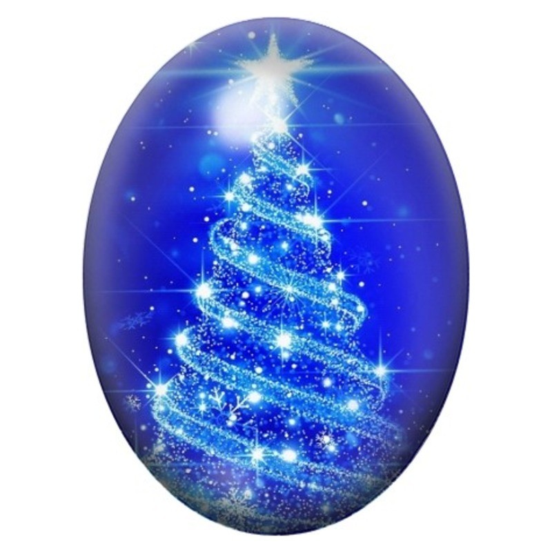 Cabochon en Verre Illustré Sapin Bleu de Lumière 13x18, 18x25 ou 30x40mm