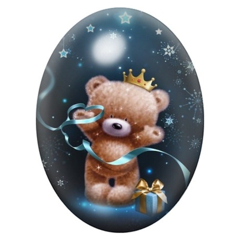 Cabochon en Verre Illustré Ourson Couronné au Chocolat Chaud 13x18, 18x25 ou 30x40mm