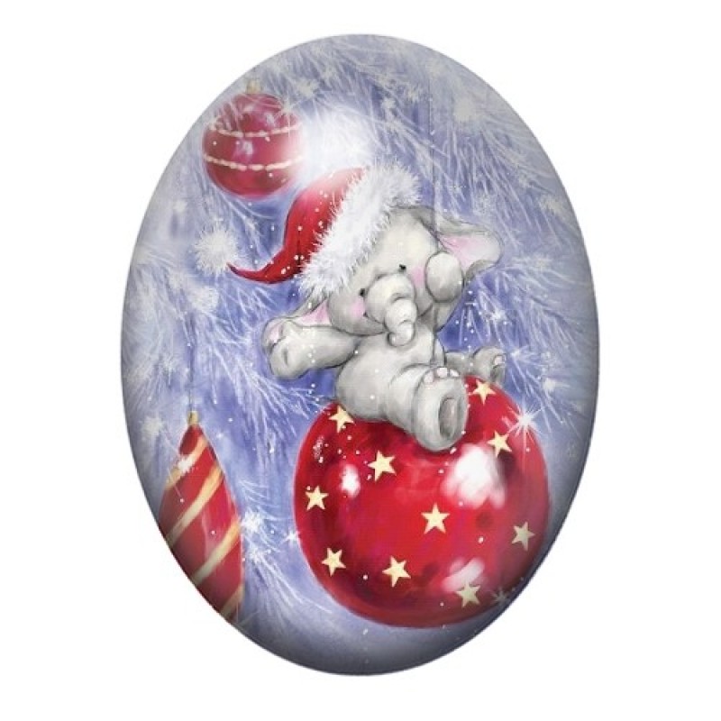 Cabochon en Verre Illustré Éléphant Noël 13x18, 18x25 ou 30x40mm