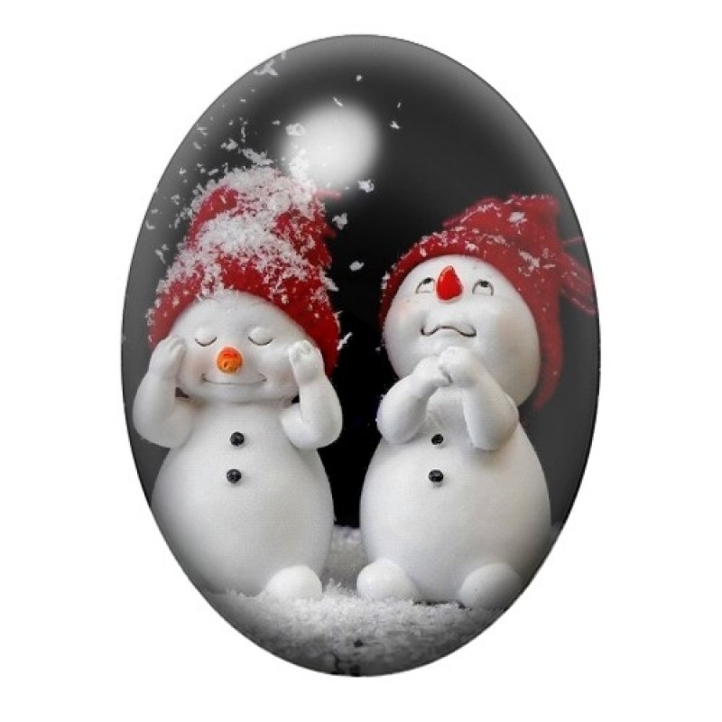 Cabochon en Verre Illustré Bonhommes de Neige Noël 13x18, 18x25 ou 30x40mm