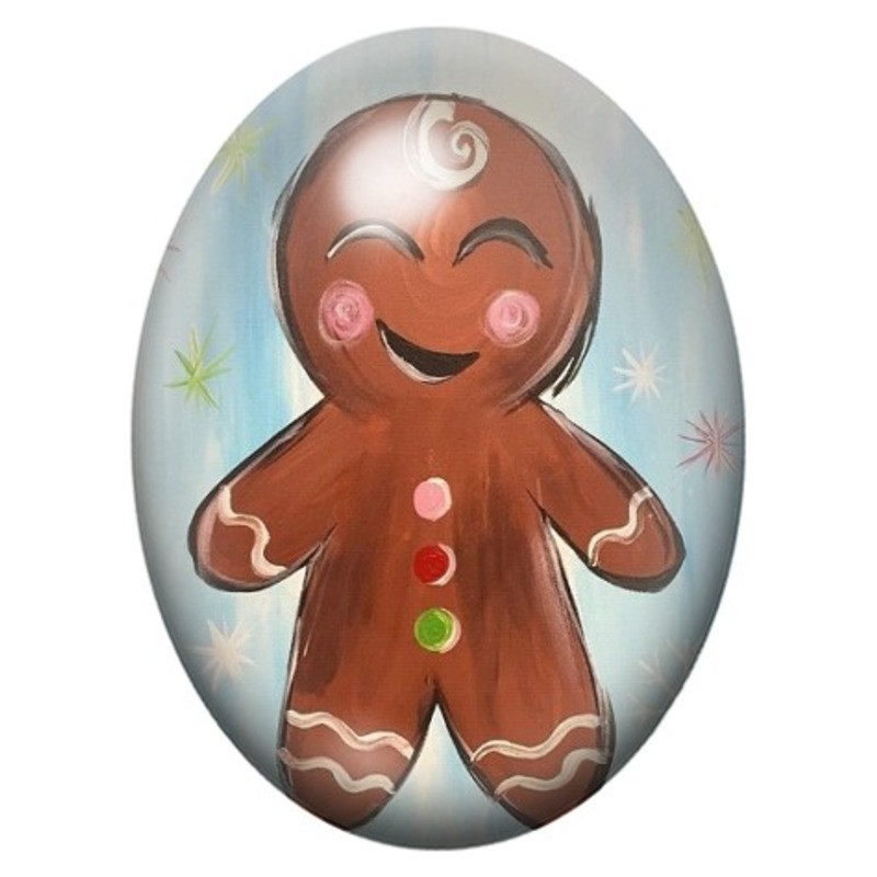 Cabochon en Verre Illustré Bonhomme en Pain d’Épices Souriant 13x18, 18x25 ou 30x40mm