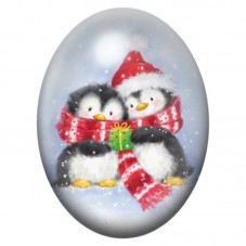Cabochon en Verre Illustré Deux Pingouins avec un Cadeau 13x18, 18x25 ou 30x40mm pour la création de bijoux fantaisie - DIY