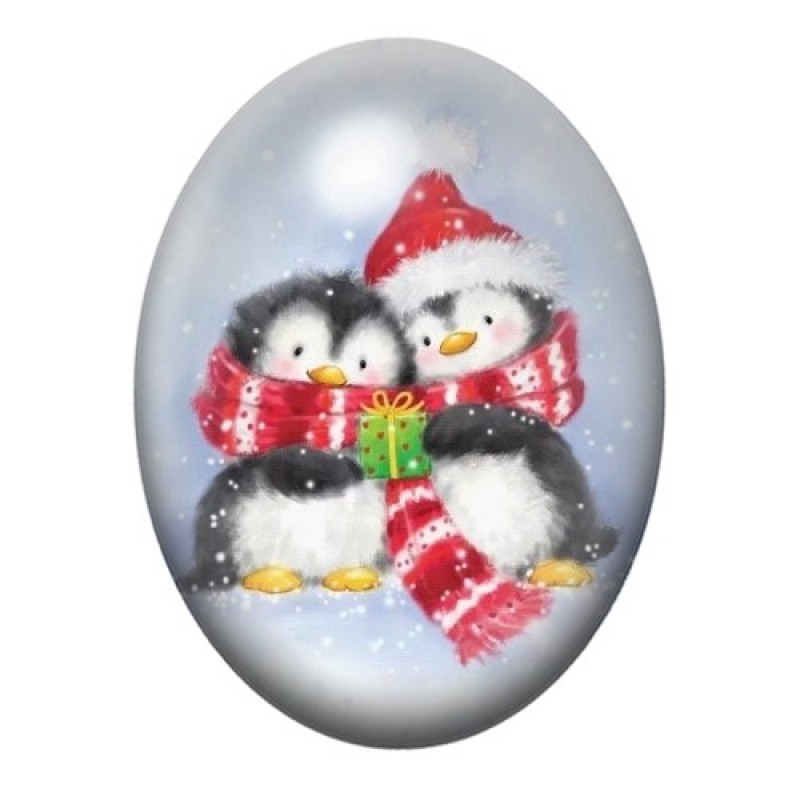 Cabochon en Verre Illustré Pingouins Noël 13x18, 18x25 ou 30x40mm