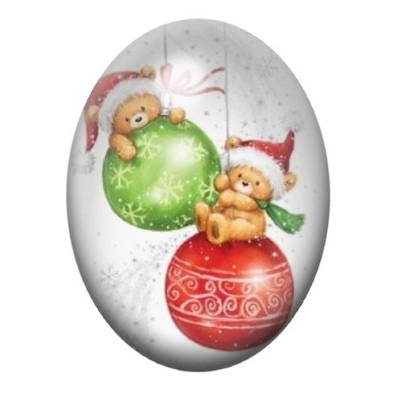 Cabochon en Verre Illustré Oursons Noël 13x18, 18x25 ou 30x40mm