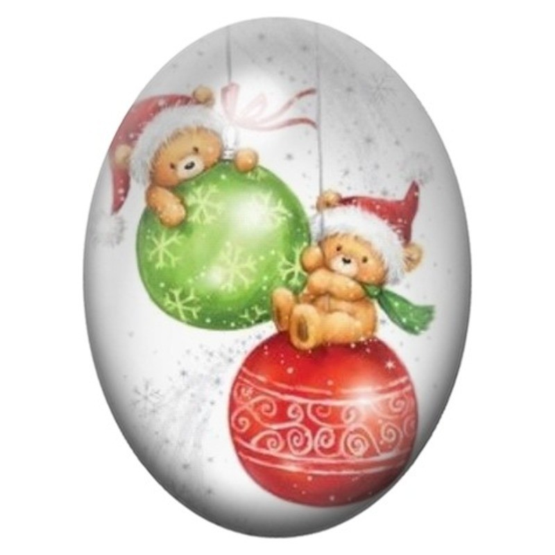 Cabochon en Verre Illustré Oursons sur les Boules de Noël 13x18, 18x25 ou 30x40mm