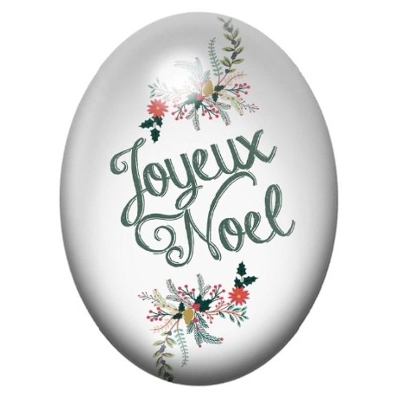 Cabochon en Verre Illustré Joyeux Noël aux Branches Fleuries 13x18, 18x25 ou 30x40mm