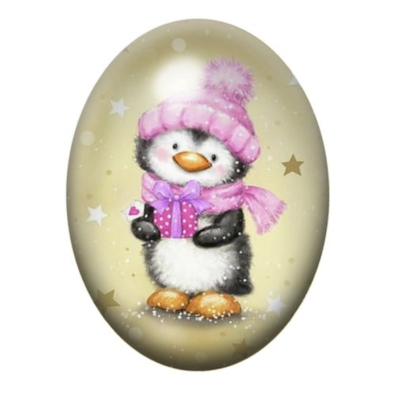 Cabochon en Verre Illustré Pingouin Noël 13x18, 18x25 ou 30x40mm