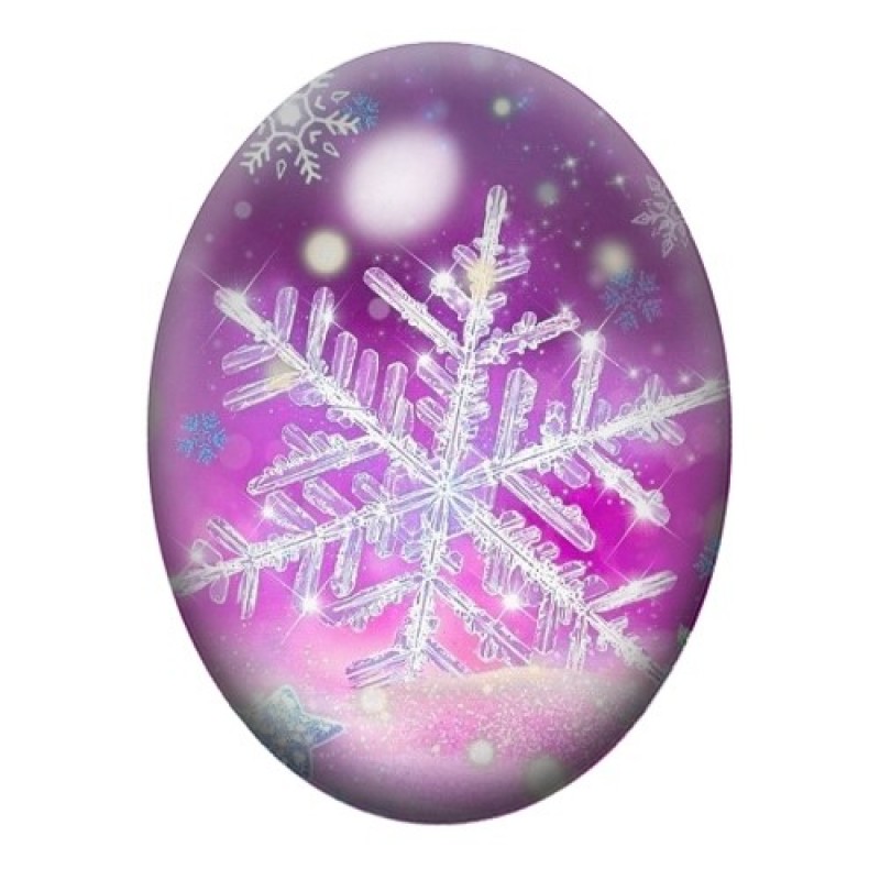Cabochon en Verre Illustré Flocon de Neige Noël 13x18, 18x25 ou 30x40mm