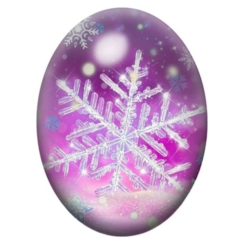 Cabochon en Verre Illustré Grand Flocon Cristallin Violet 13x18, 18x25 ou 30x40mm