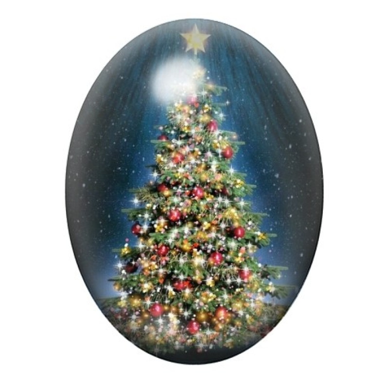 Cabochon en Verre Illustré Sapin de Noël 13x18, 18x25 ou 30x40mm