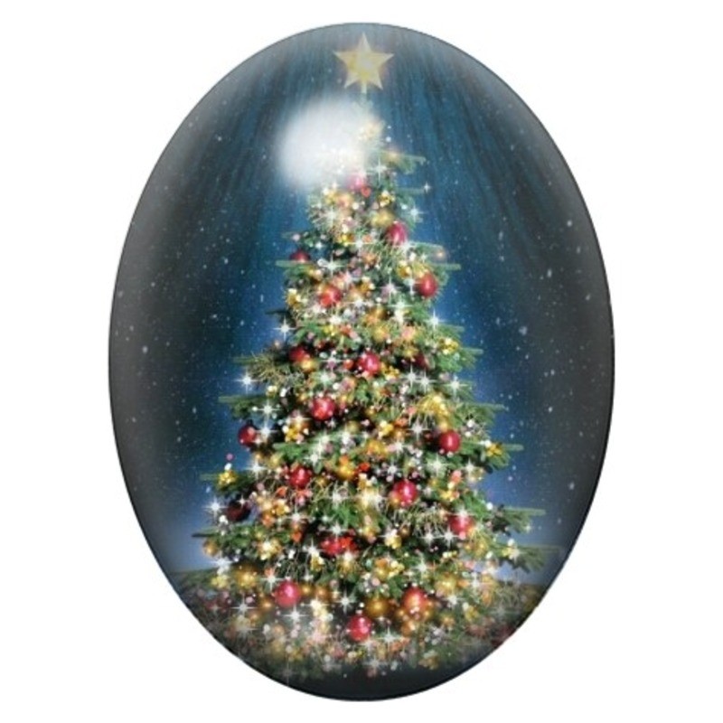 Cabochon en Verre Illustré Sapin Illuminé sous l’Étoile 13x18, 18x25 ou 30x40mm
