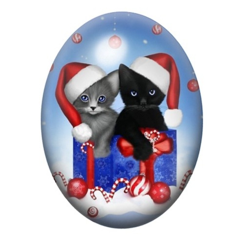Cabochon en Verre Illustré Chats Cadeau Noël 13x18, 18x25 ou 30x40mm