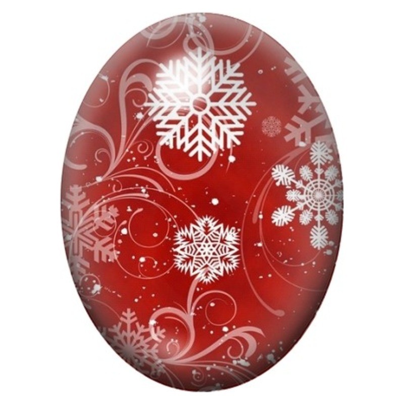Cabochon en Verre Illustré Flocons et Arabesques sur Fond Rouge 13x18, 18x25 ou 30x40mm