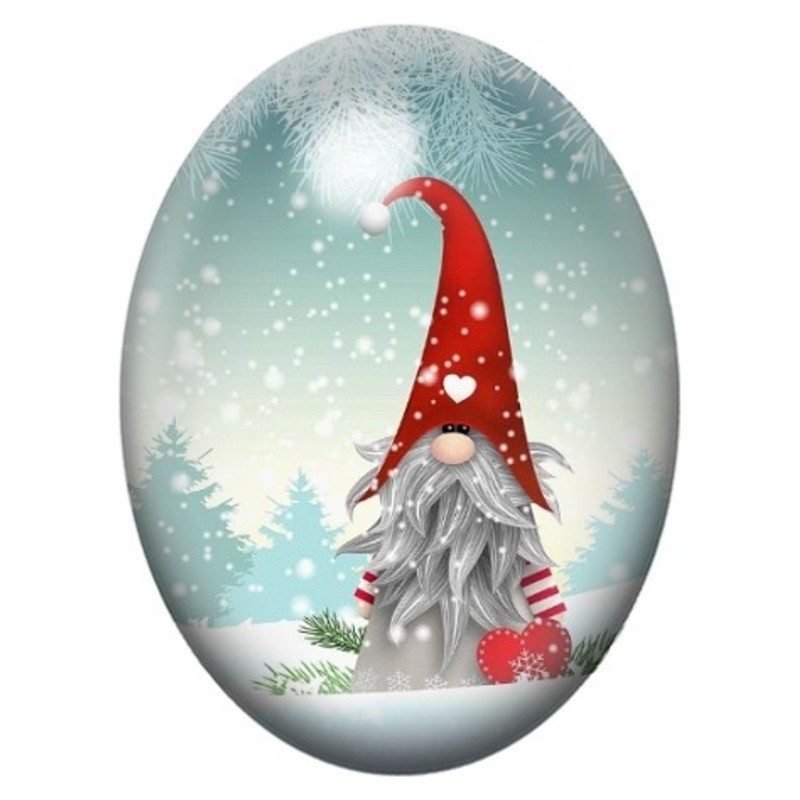 Cabochon en Verre Illustré Gnome au Grand Bonnet Rouge 13x18, 18x25 ou 30x40mm