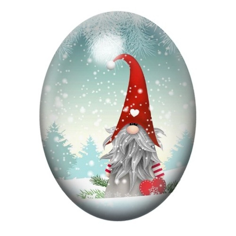 Cabochon en Verre Illustré Gnome de Noël 13x18, 18x25 ou 30x40mm