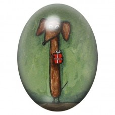 Cabochon en Verre Illustré Teckel avec Petit Cadeau Rouge 13x18, 18x25 ou 30x40mm pour la création de bijoux fantaisie - DIY