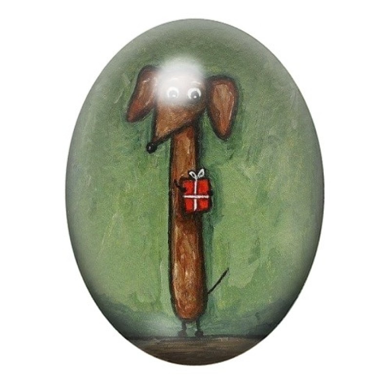 Cabochon en Verre Illustré Chien Cadeau de Noël 13x18, 18x25 ou 30x40mm
