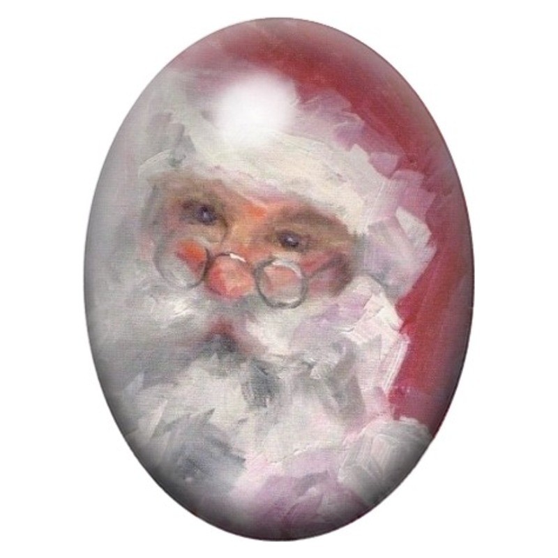 Cabochon en Verre Illustré Portrait Aquarelle du Père Noël 13x18, 18x25 ou 30x40mm