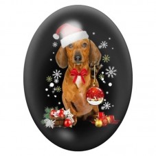 Cabochon en Verre Illustré Teckel au Bonnet de Noël 13x18, 18x25 ou 30x40mm pour la création de bijoux fantaisie - DIY