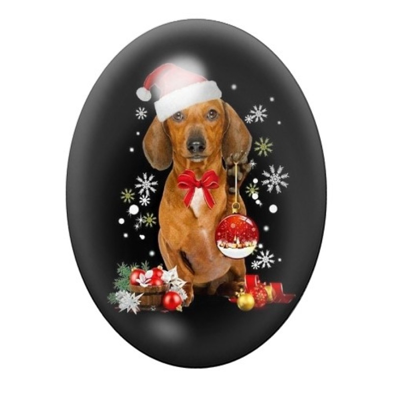 Cabochon en Verre Illustré Chien de Noël 13x18, 18x25 ou 30x40mm