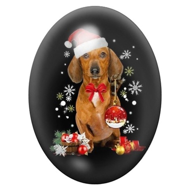 Cabochon en Verre Illustré Teckel au Bonnet de Noël 13x18, 18x25 ou 30x40mm