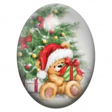 Cabochon en Verre Illustré Ourson au Cadeau sous le Sapin 13x18, 18x25 ou 30x40mm pour la création de bijoux fantaisie - DIY