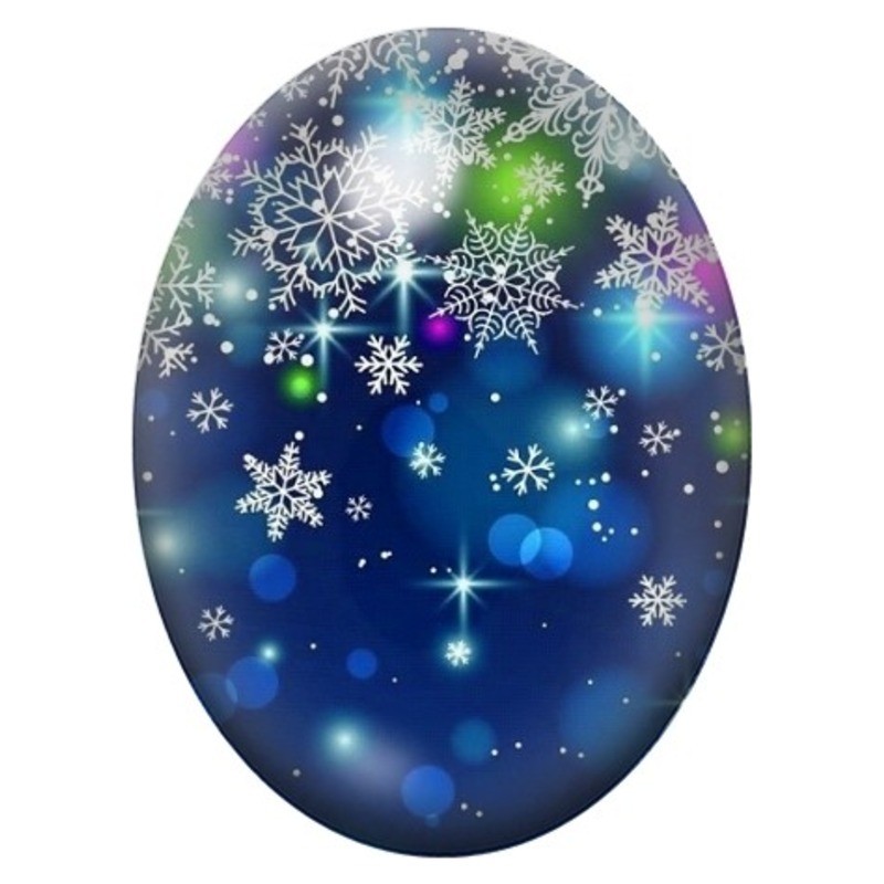 Cabochon en Verre Illustré Flocons Multicolores sur Fond Bleu Nuit 13x18, 18x25 ou 30x40mm
