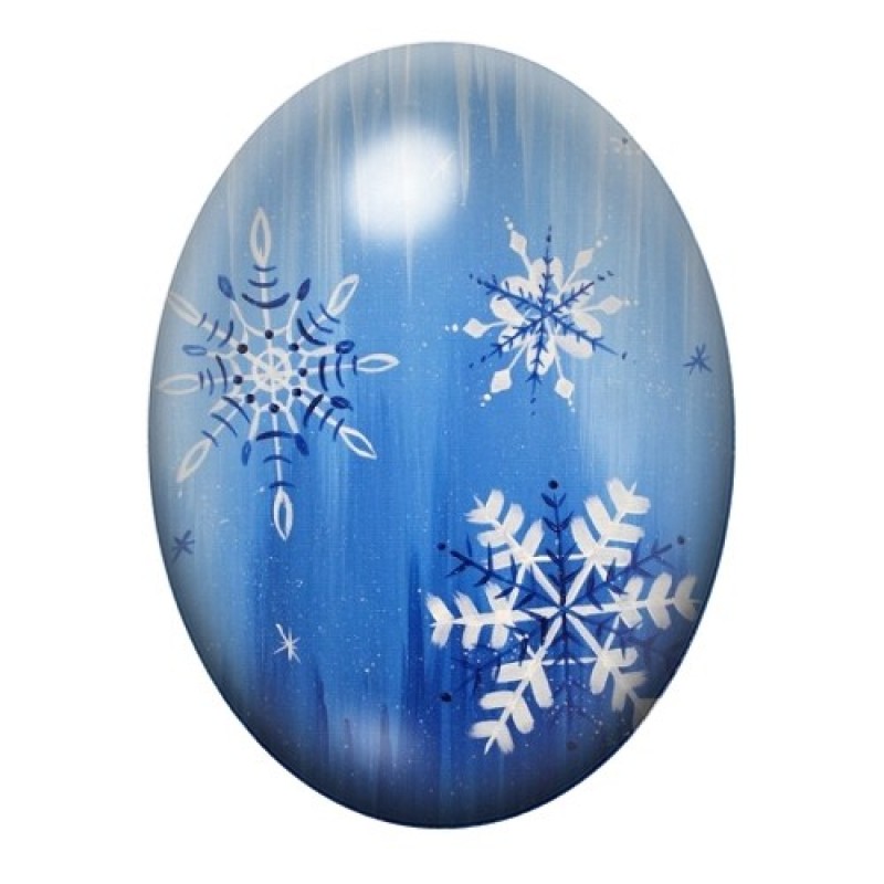 Cabochon en Verre Illustré Flocons de Neige Noël 13x18, 18x25 ou 30x40mm
