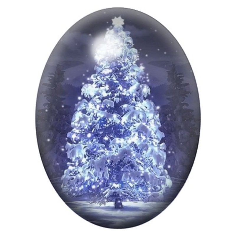 Cabochon en Verre Illustré Sapin Blanc Scintillant 13x18, 18x25 ou 30x40mm