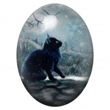 Cabochon en Verre Illustré Chat Noir sous la Neige 13x18, 18x25 ou 30x40mm pour la création de bijoux fantaisie - DIY