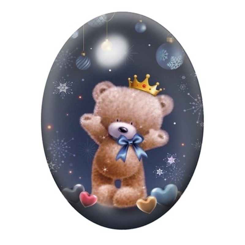 Cabochon en Verre Illustré Ourson de Noël 13x18, 18x25 ou 30x40mm