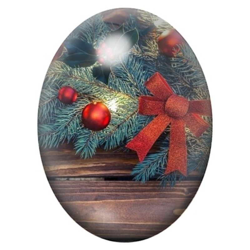Cabochon en Verre Illustré Branche de Sapin au Nœud Rouge 13x18, 18x25 ou 30x40mm