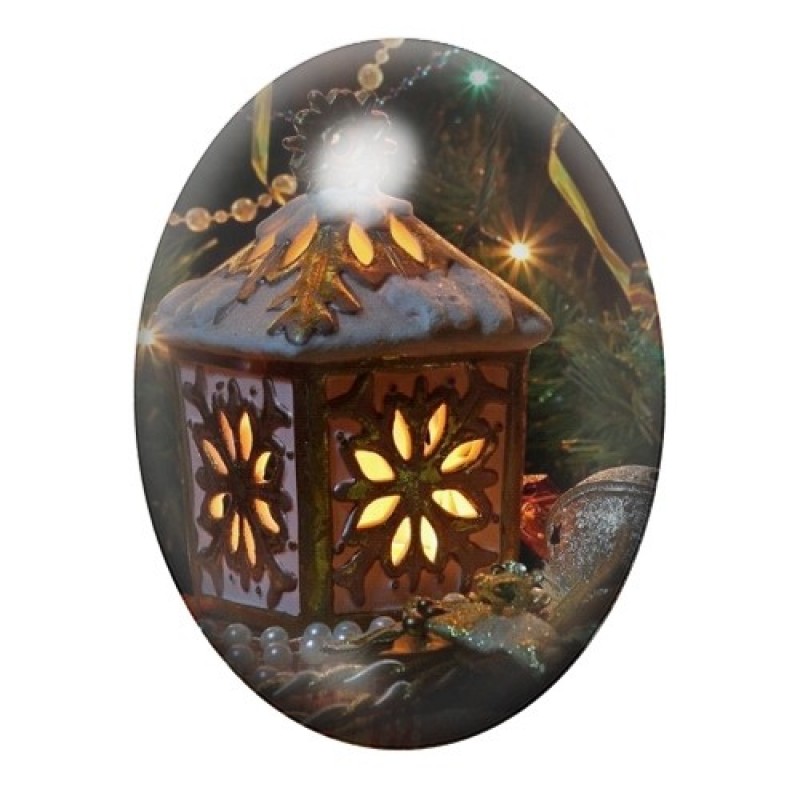 Cabochon en Verre Illustré Lanterne de Noël 13x18, 18x25 ou 30x40mm