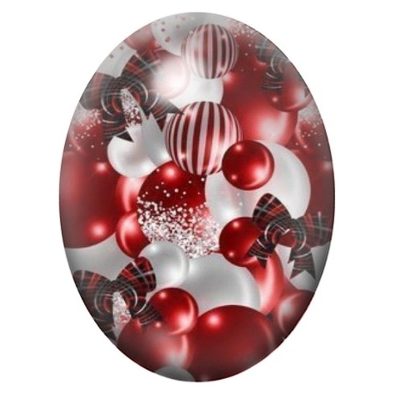 Cabochon en Verre Illustré Boules Rouges et Blanches de Noël 13x18, 18x25 ou 30x40mm