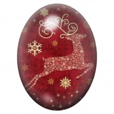 Cabochon en Verre Illustré Renne Doré sur Fond Rouge 13x18, 18x25 ou 30x40mm pour la création de bijoux fantaisie - DIY