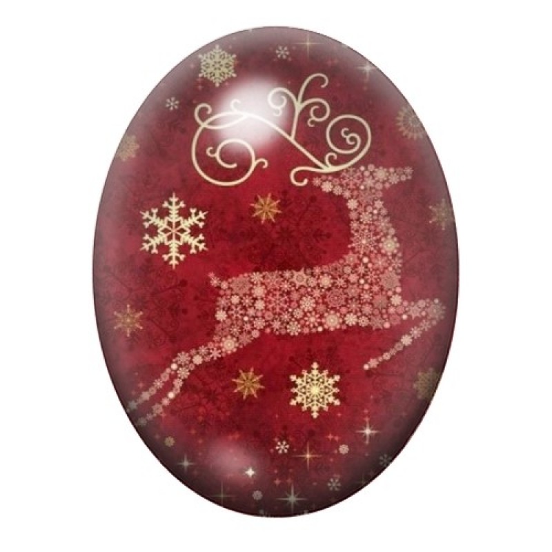 Cabochon en Verre Illustré Renne de Noël 13x18, 18x25 ou 30x40mm