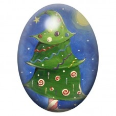 Cabochon en Verre Illustré Sapin Vert aux Spirales Colorées 13x18, 18x25 ou 30x40mm pour la création de bijoux fantaisie - DIY