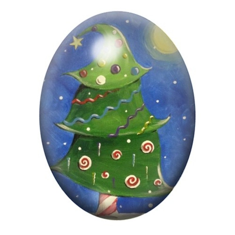 Cabochon en Verre Illustré Sapin de Noël 13x18, 18x25 ou 30x40mm