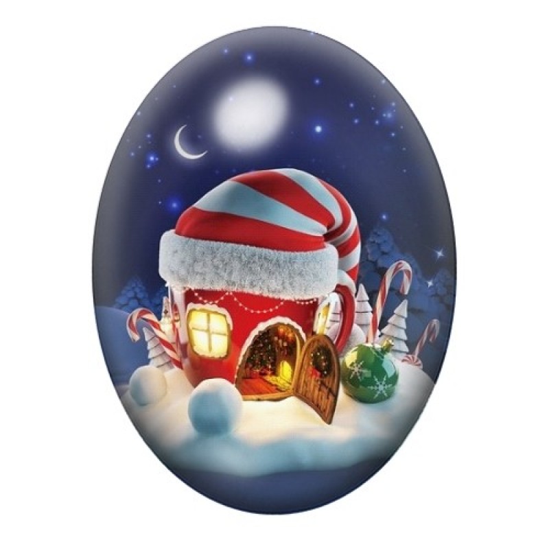 Cabochon en Verre Illustré Maison de Noël 13x18, 18x25 ou 30x40mm