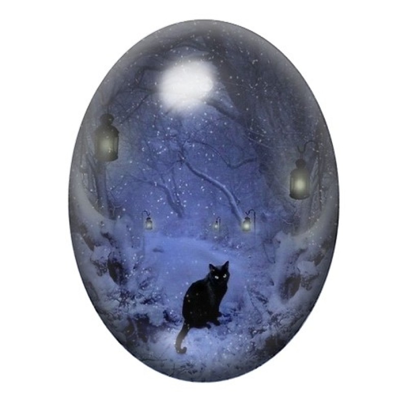 Cabochon en Verre Illustré Chat Hiver Noël 13x18, 18x25 ou 30x40mm