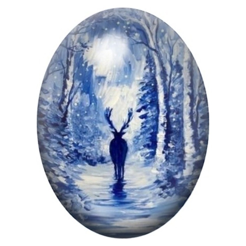 Cabochon en Verre Illustré Cerf dans la Forêt Enneigée 13x18, 18x25 ou 30x40mm