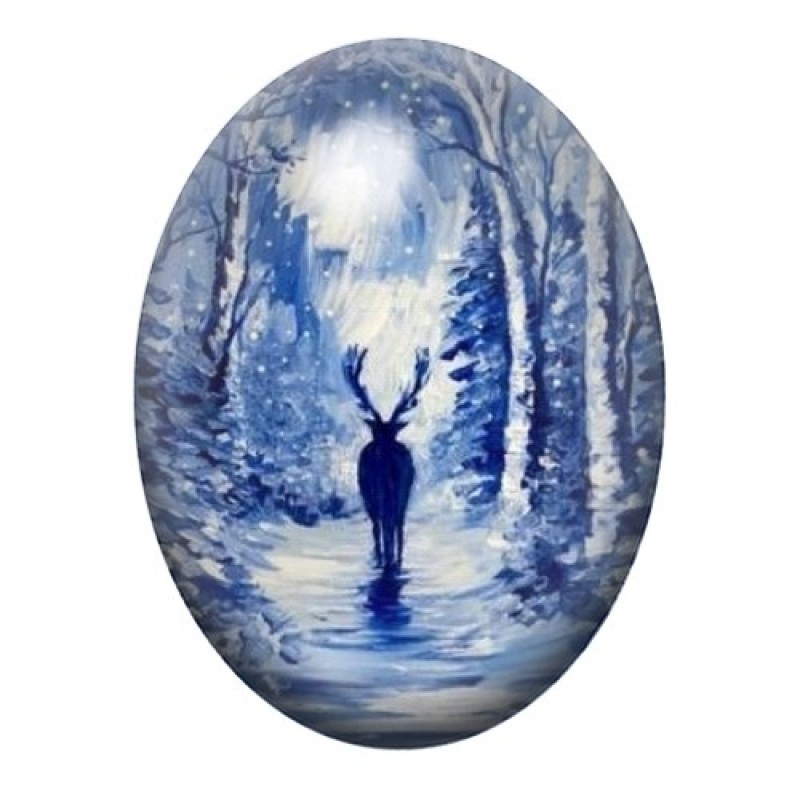 Cabochon en Verre Illustré Renne de Noël 13x18, 18x25 ou 30x40mm