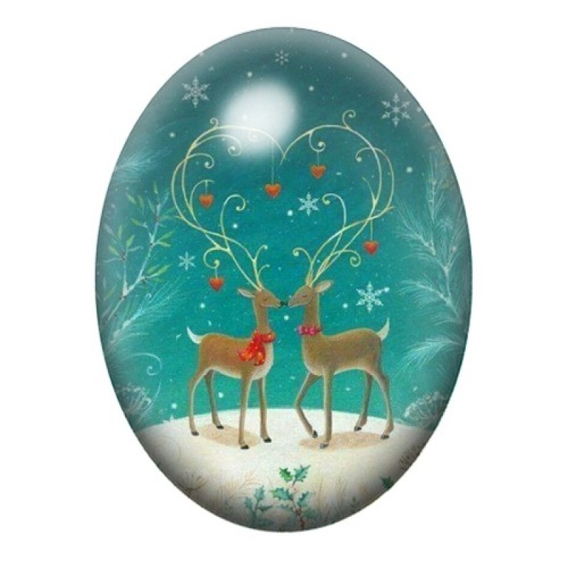 Cabochon en Verre Illustré Rennes de Noël 13x18, 18x25 ou 30x40mm