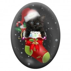 Cabochon en Verre Illustré Chat Noir dans une Chaussette de Noël 13x18, 18x25 ou 30x40mm pour la création de bijoux fantaisie - 