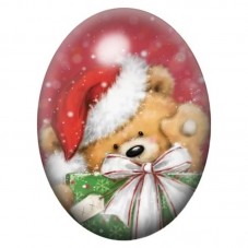 Cabochon en Verre Illustré Ourson dans un Cadeau de Noël 13x18, 18x25 ou 30x40mm pour la création de bijoux fantaisie - DIY
