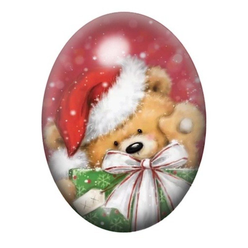 Cabochon en Verre Illustré Ourson de Noël 13x18, 18x25 ou 30x40mm