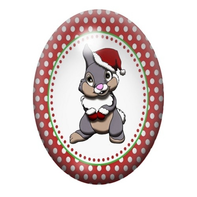 Cabochon en Verre Illustré Lapin de Noël 13x18, 18x25 ou 30x40mm