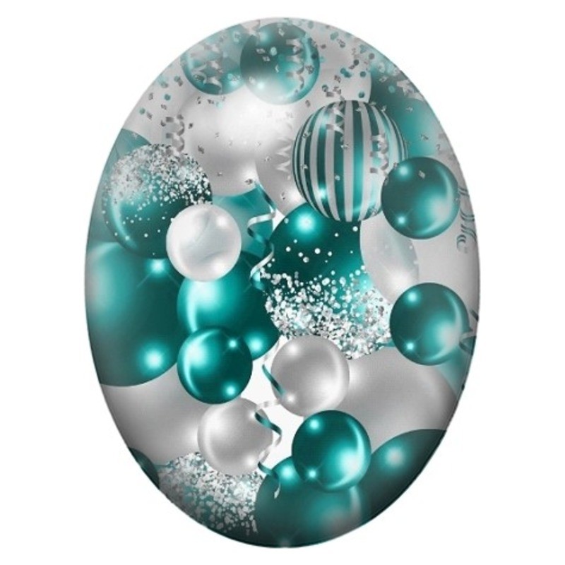Cabochon en Verre Illustré Boules de Noël Turquoise et Argent 13x18, 18x25 ou 30x40mm